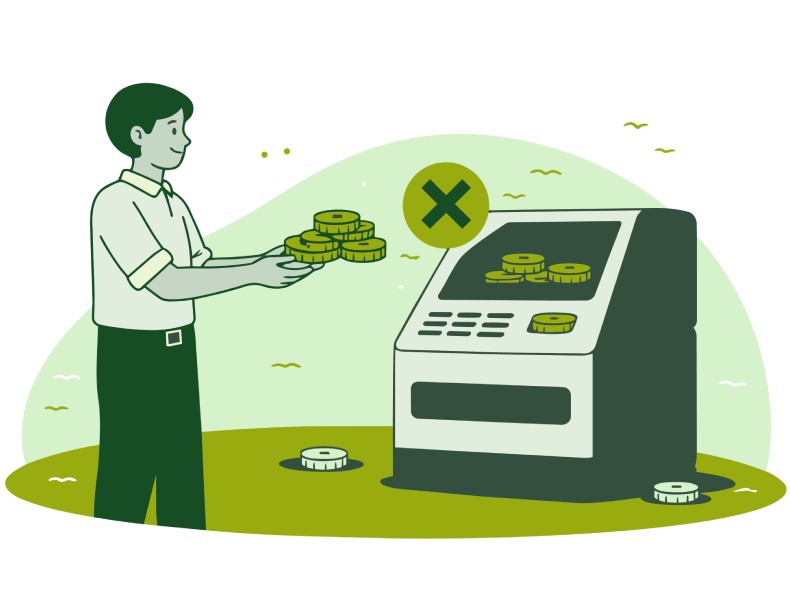 Person attempting to donate coins unsuccessfully.