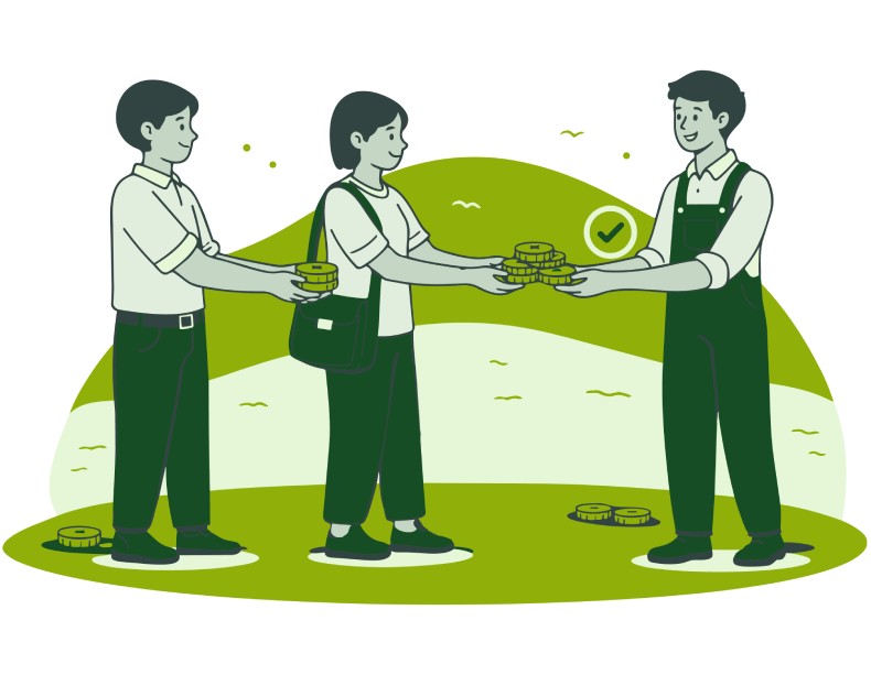 People exchanging coins in donation.