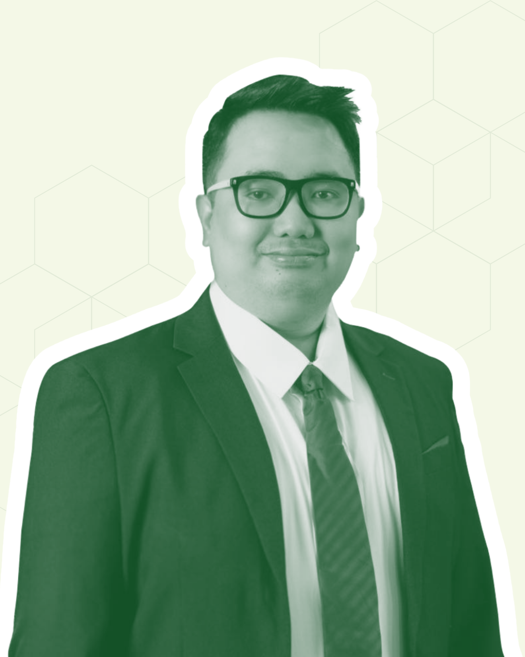 Man in suit with green background